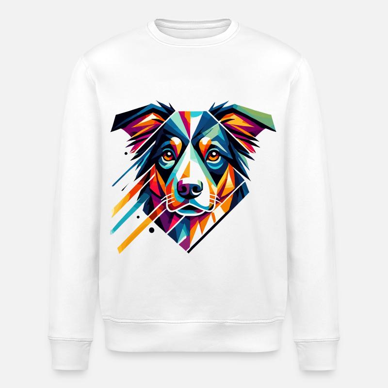 Bunte geometrische Hundekunst Australian Shepherd - Stanley/Stella Unisex Bio-Sweatshirt ROLLER - Weiß