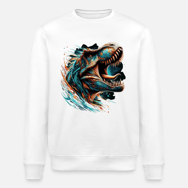 Roaring T-Rex Dinosaur Gift - Stanley/Stella ROLLER Unisex Organic Sweatshirt - white