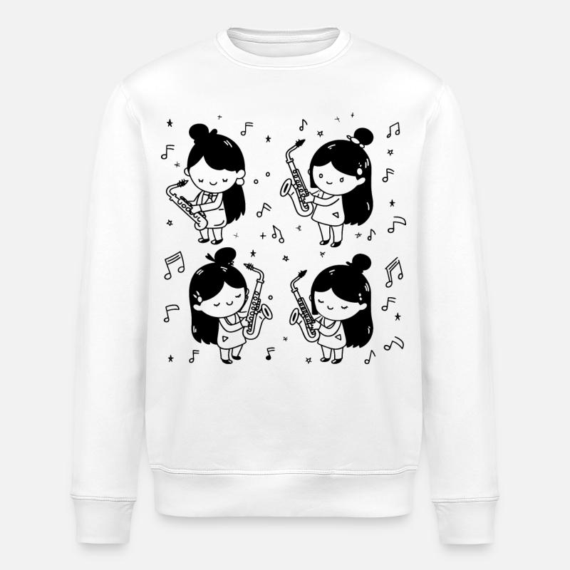 Cartoon Saxophon Mädchen - Stanley/Stella Unisex Bio-Sweatshirt ROLLER - Weiß