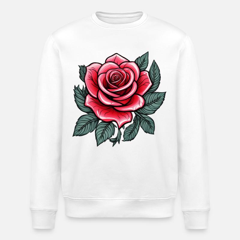 Rose Tattoo Rosenblüte - Stanley/Stella Unisex Bio-Sweatshirt ROLLER - Weiß