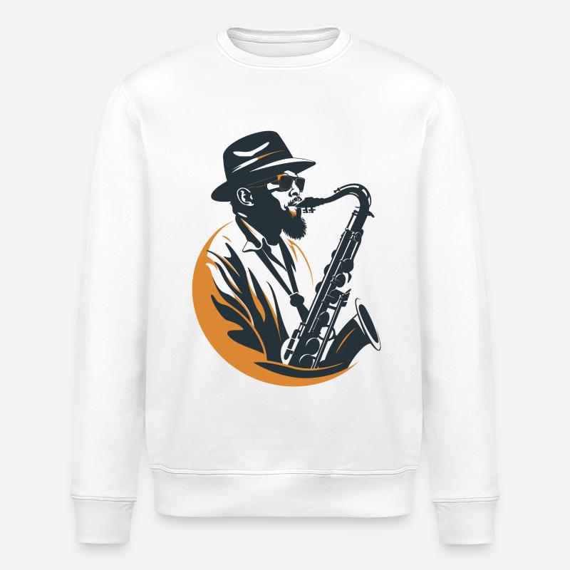 Saxophonist Graphics - Stanley/Stella ROLLER Unisex Organic Sweatshirt - white
