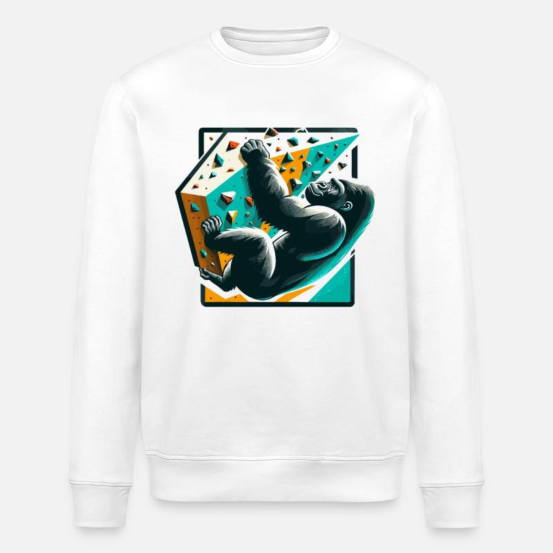 Bouldering Gorilla Gift - Stanley/Stella ROLLER Unisex Organic Sweatshirt - white