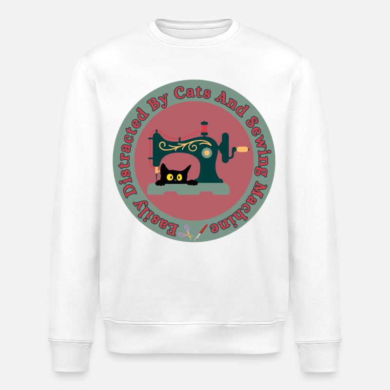 Katze an Nähmaschine Retro - Stanley/Stella Unisex Bio-Sweatshirt ROLLER - Weiß