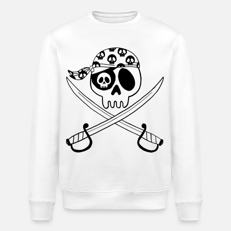 Piratenschädel (Schwarz) - Stanley/Stella Unisex Bio-Sweatshirt ROLLER - Weiß