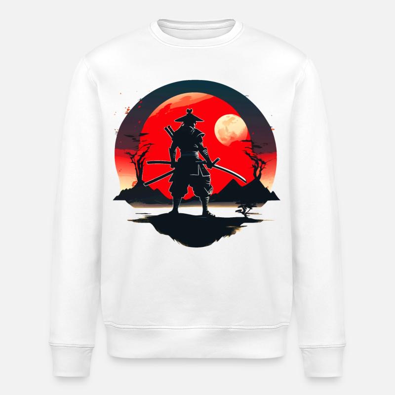 Samurai-Silhouette mit rotem Mondhintergrund - Stanley/Stella Unisex Bio-Sweatshirt ROLLER - Weiß