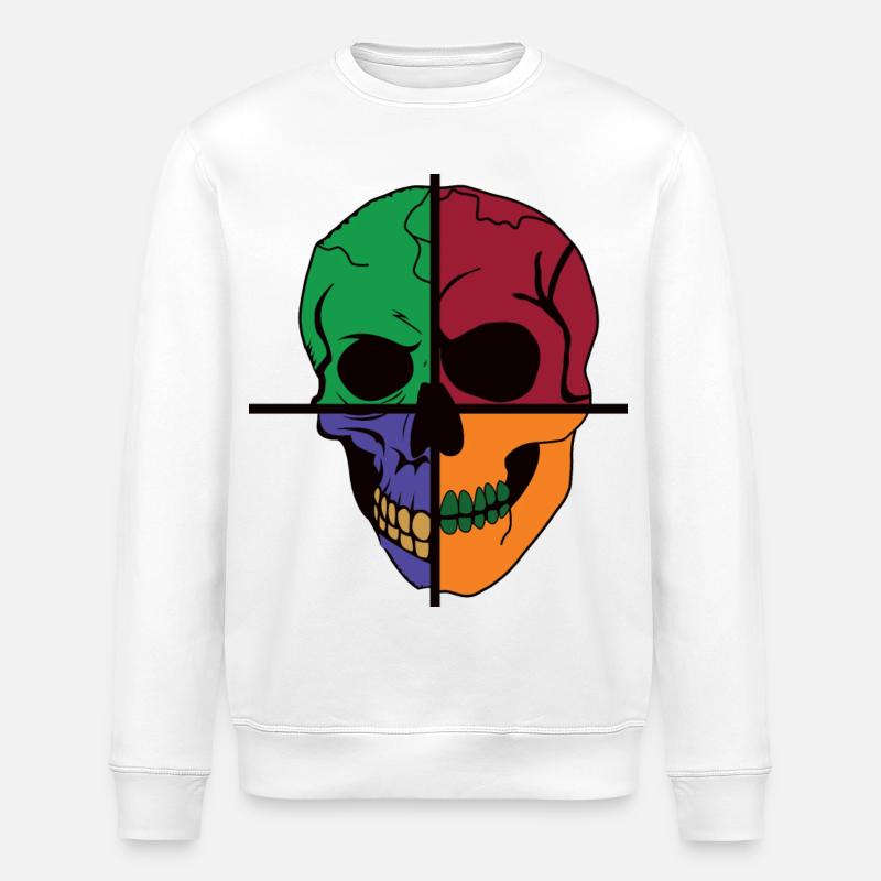 Vier geteilter Skelettschädel - Stanley/Stella Unisex Bio-Sweatshirt ROLLER - Weiß