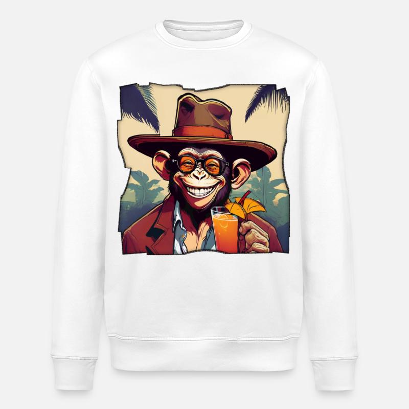 Singe avec cocktail ! - Sweat bio ROLLER Stanley/Stella Unisexe - blanc