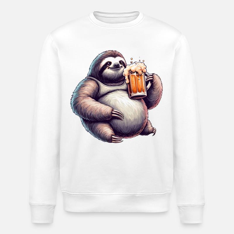 Dad Bod Bierbauch Bier Faultier Geschenk - Stanley/Stella Unisex Bio-Sweatshirt ROLLER - Weiß