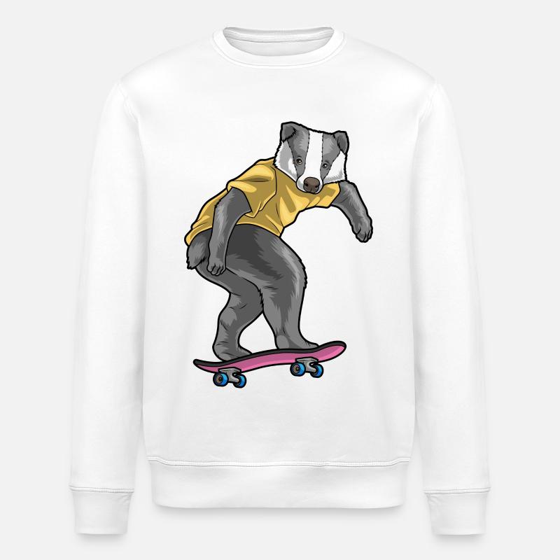 Dachs Skater Skateboard - Stanley/Stella Unisex Bio-Sweatshirt ROLLER - Weiß