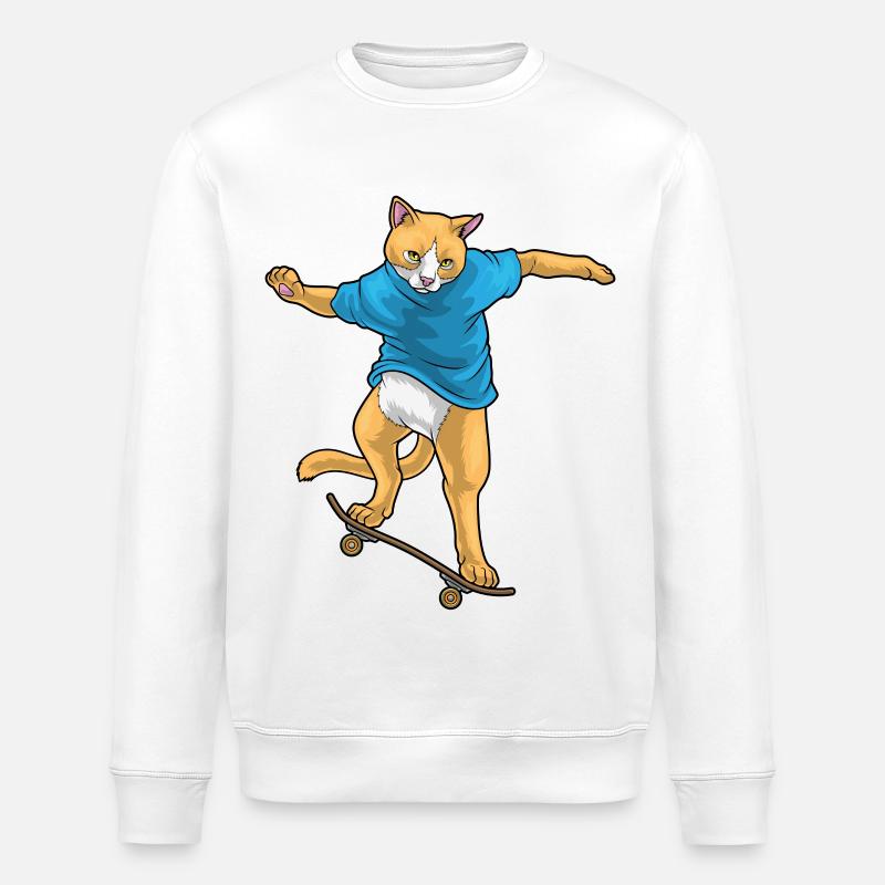 Cat Skater Skateboard - Stanley/Stella ROLLER Unisex Organic Sweatshirt - white