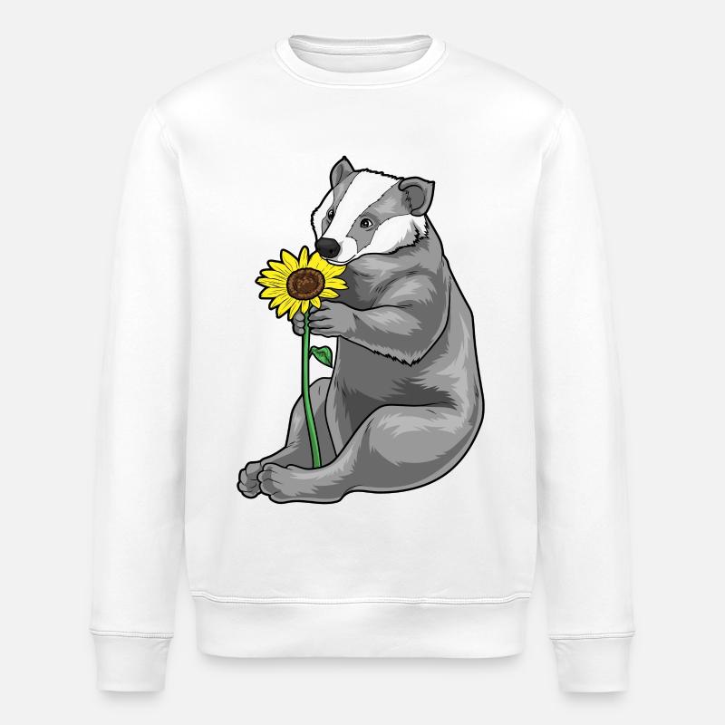 Blaireau Tournesol Fleurs - Sweat bio ROLLER Stanley/Stella Unisexe - blanc
