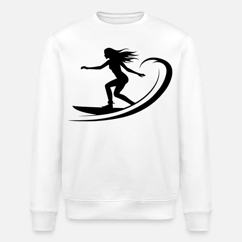 Surfen Mädchen Zeichnung - Stanley/Stella Unisex Bio-Sweatshirt ROLLER - Weiß