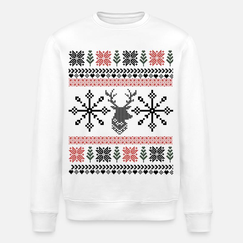 Retro Christmas Pixel Pattern - Stanley/Stella ROLLER Unisex Organic Sweatshirt - white