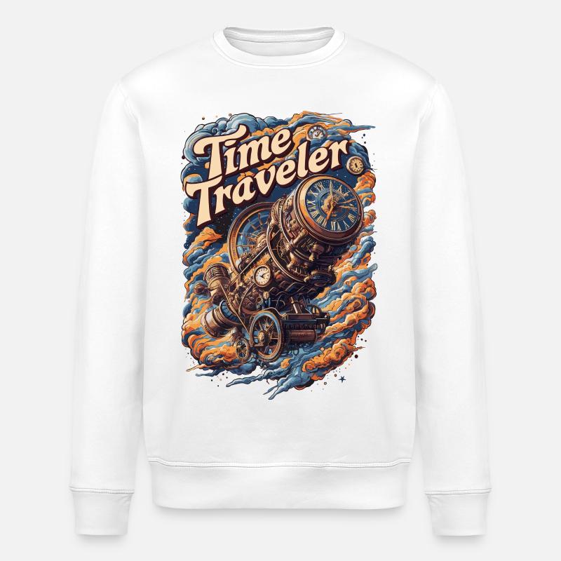 Zeitreisender Steampunk Uhr Abenteuer Design - Stanley/Stella Unisex Bio-Sweatshirt ROLLER - Weiß
