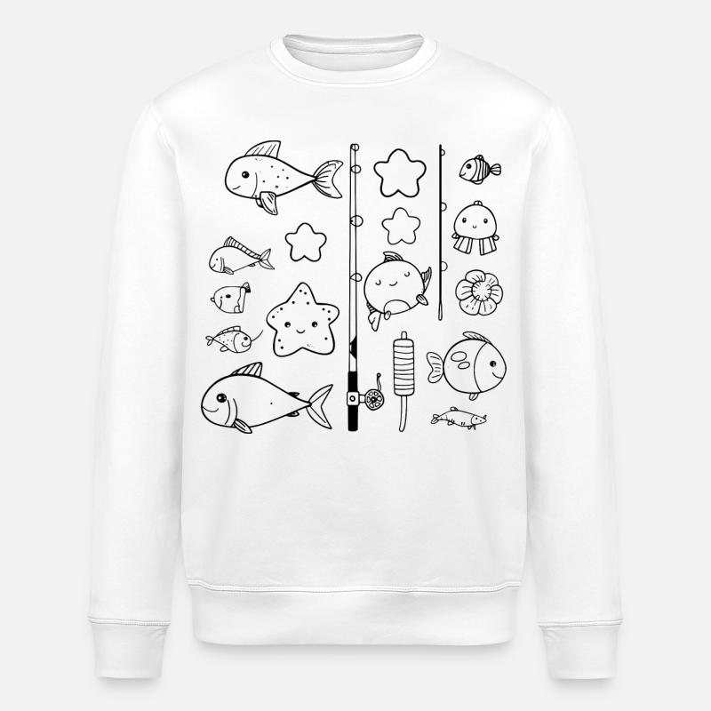 Fischen Comic Stil - Stanley/Stella Unisex Bio-Sweatshirt ROLLER - Weiß