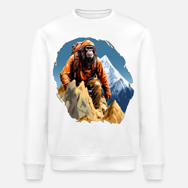 Monkey Mountaineer / Hiking Monkey - Stanley/Stella ROLLER Unisex Organic Sweatshirt - white