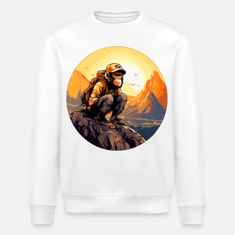 Affen Wandern / Bergsteiger Affe - Stanley/Stella Unisex Bio-Sweatshirt ROLLER - Weiß