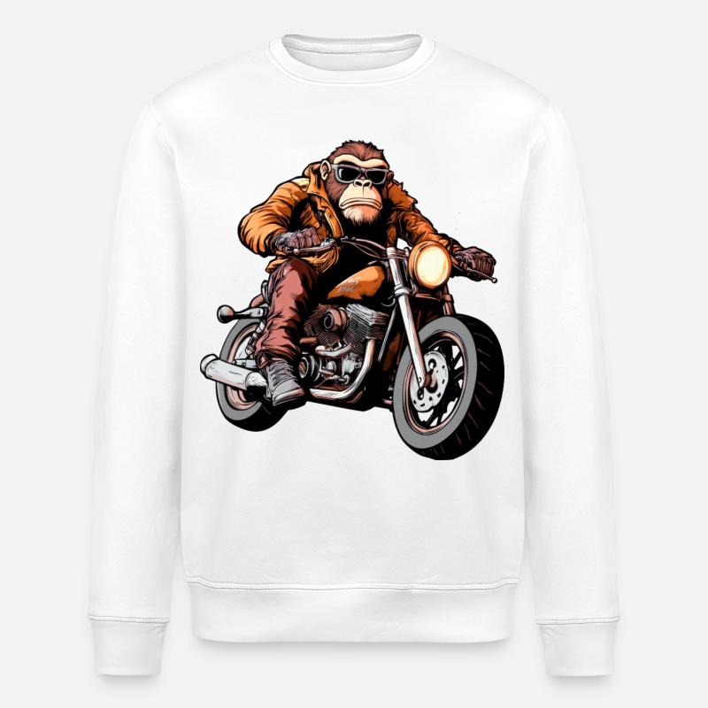 Affen Motorradfahrer / Motorrad Affe - Stanley/Stella Unisex Bio-Sweatshirt ROLLER - Weiß