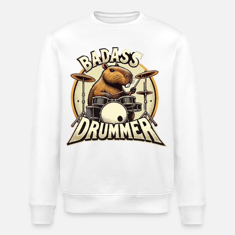 Badass Drummer Capybara cool gift - Stanley/Stella ROLLER Unisex Organic Sweatshirt - white