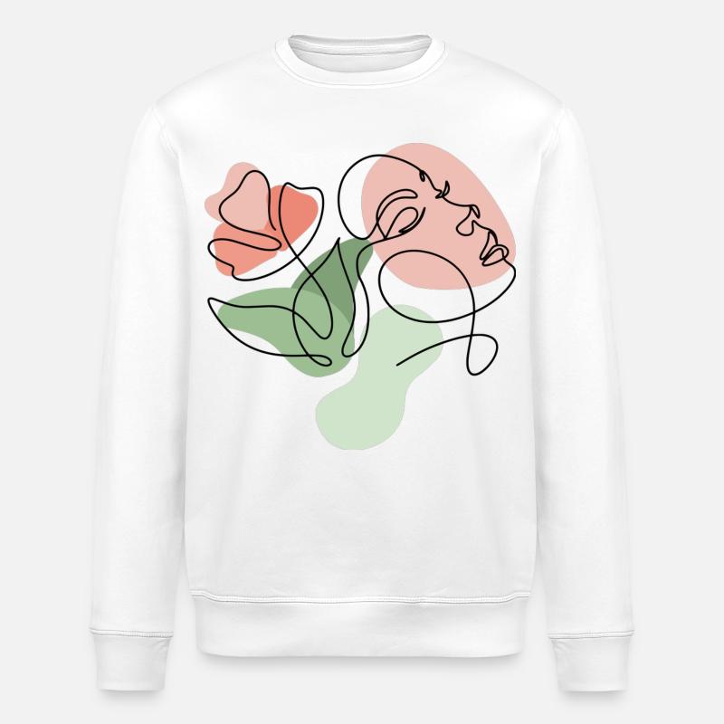 Minimalistisches Blumen-Liniendesign - Stanley/Stella Unisex Bio-Sweatshirt ROLLER - Weiß