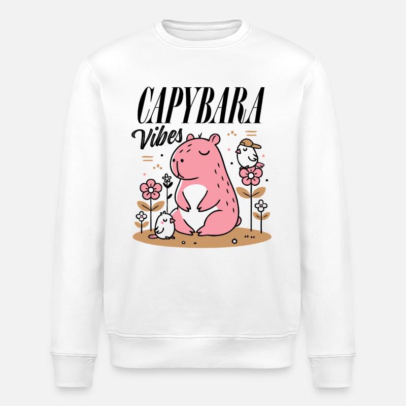 Entspanntes Capybara mit Freunden - Stanley/Stella Unisex Bio-Sweatshirt ROLLER - Weiß