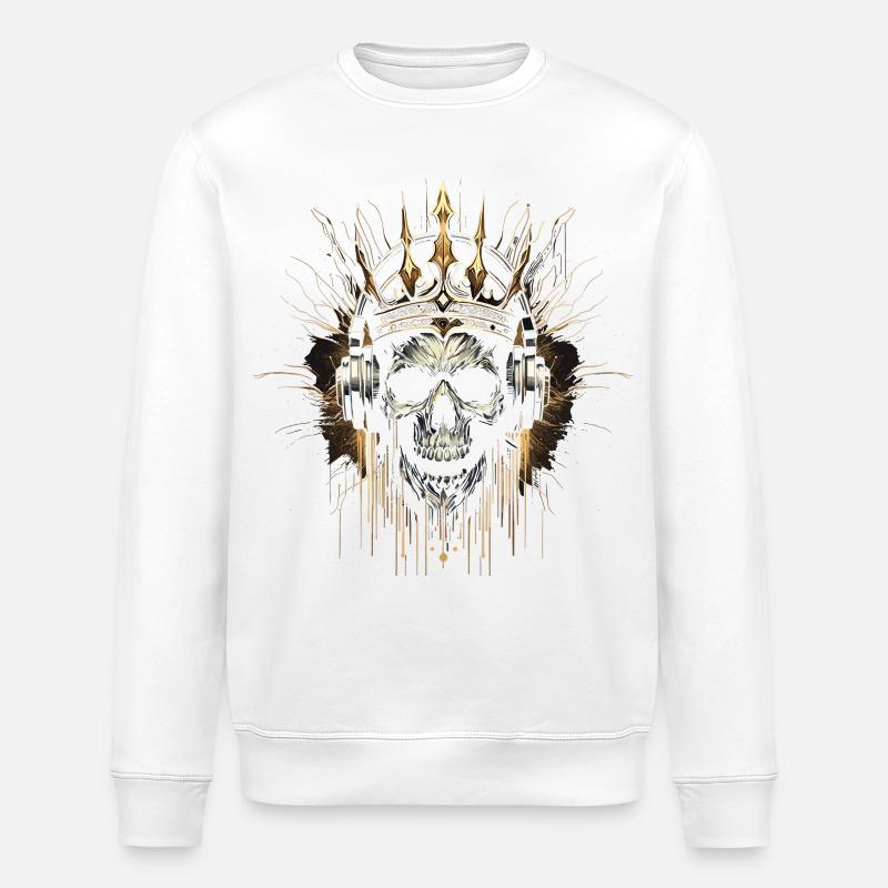 Gaming Totenkopf mit Krone - Stanley/Stella Unisex Bio-Sweatshirt ROLLER - Weiß