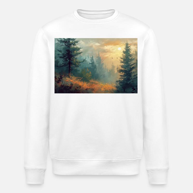 Waldlandschaft Illustration Poster - Stanley/Stella Unisex Bio-Sweatshirt ROLLER - Weiß