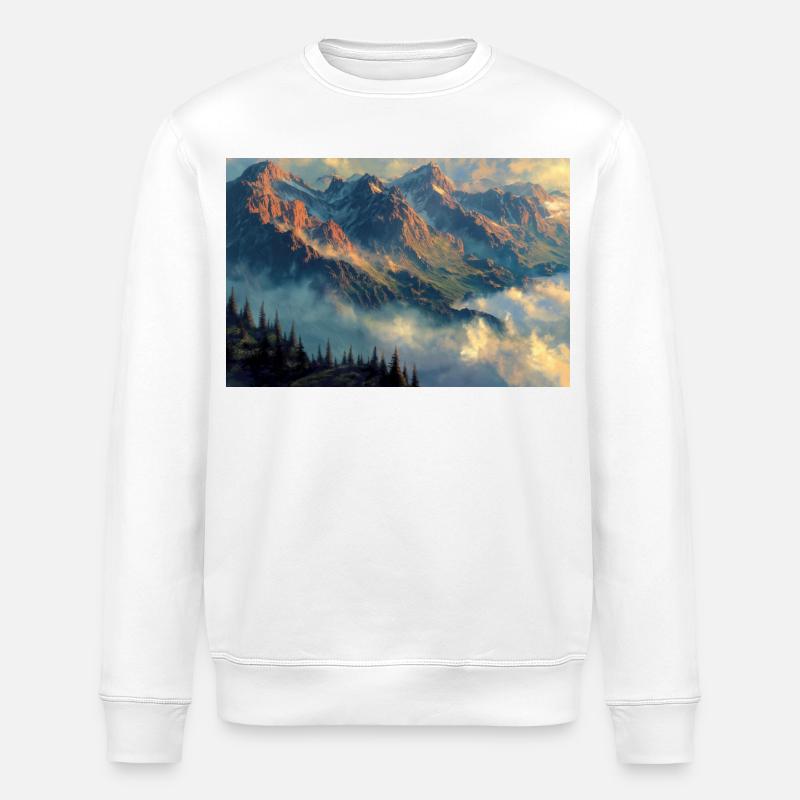 Berglandschaft Illustration Poster - Stanley/Stella Unisex Bio-Sweatshirt ROLLER - Weiß
