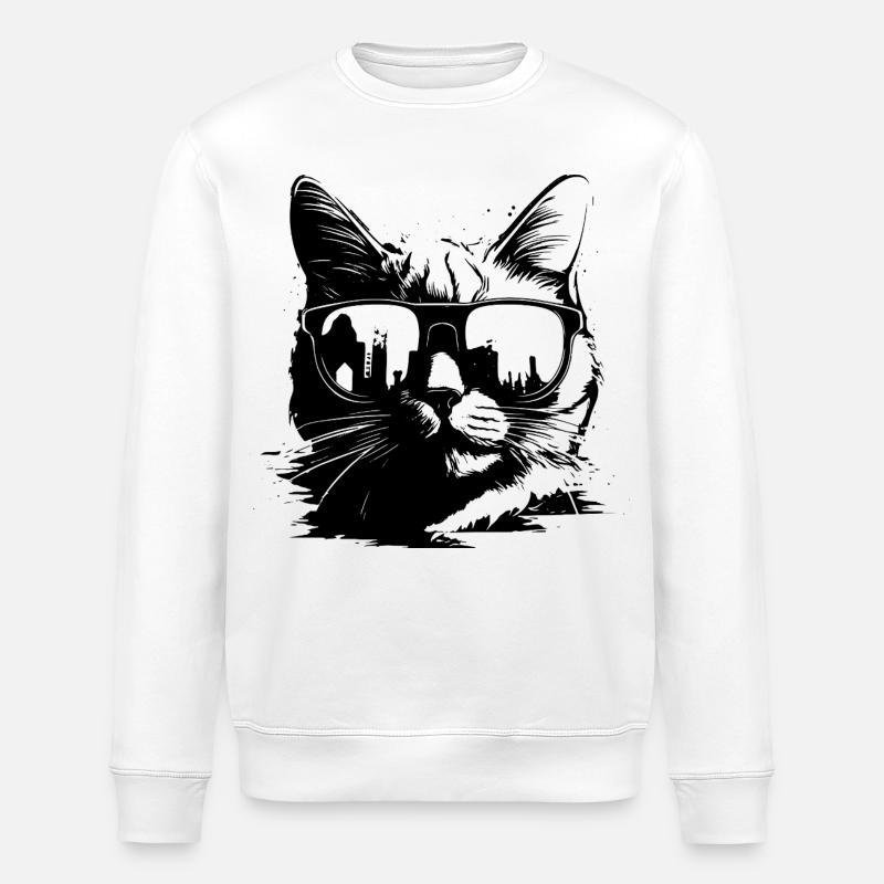 Katze mit Sonnenbrille - Stanley/Stella Unisex Bio-Sweatshirt ROLLER - Weiß