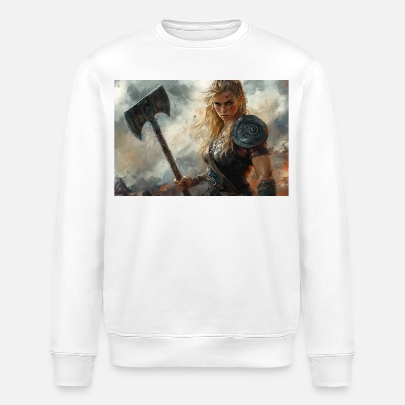 Wikingerfrau Illustration Poster - Stanley/Stella Unisex Bio-Sweatshirt ROLLER - Weiß