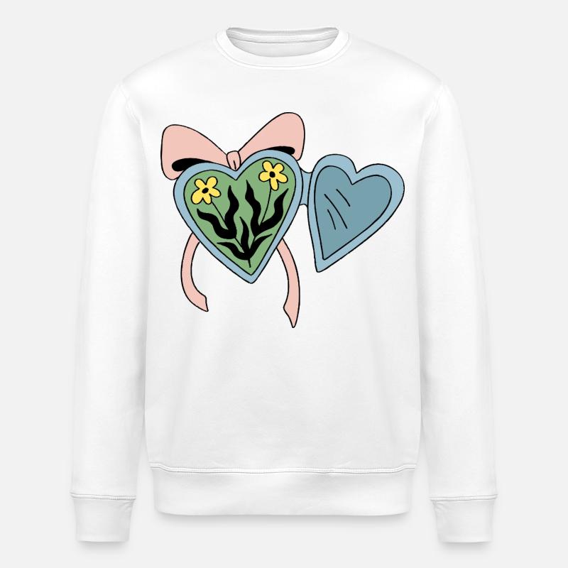 Médaillon fleur avec ruban coeur - Sweat bio ROLLER Stanley/Stella Unisexe - blanc