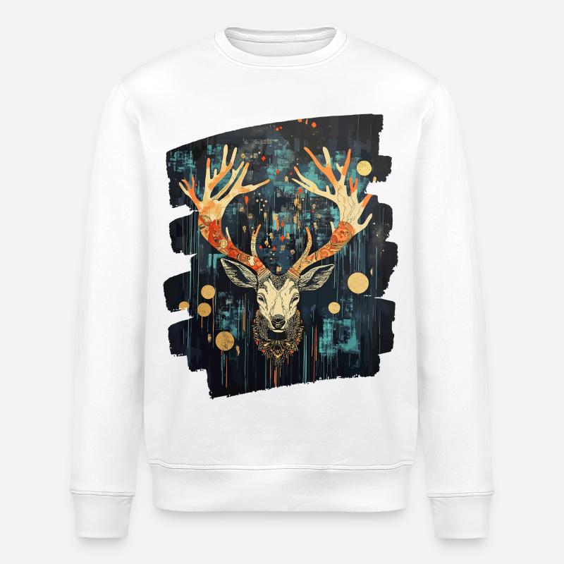 Hirsch mit Geweih - Stanley/Stella Unisex Bio-Sweatshirt ROLLER - Weiß