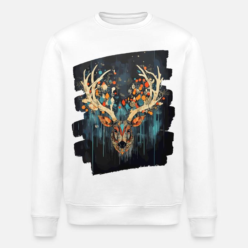Hirsch mit Geweih - Stanley/Stella Unisex Bio-Sweatshirt ROLLER - Weiß