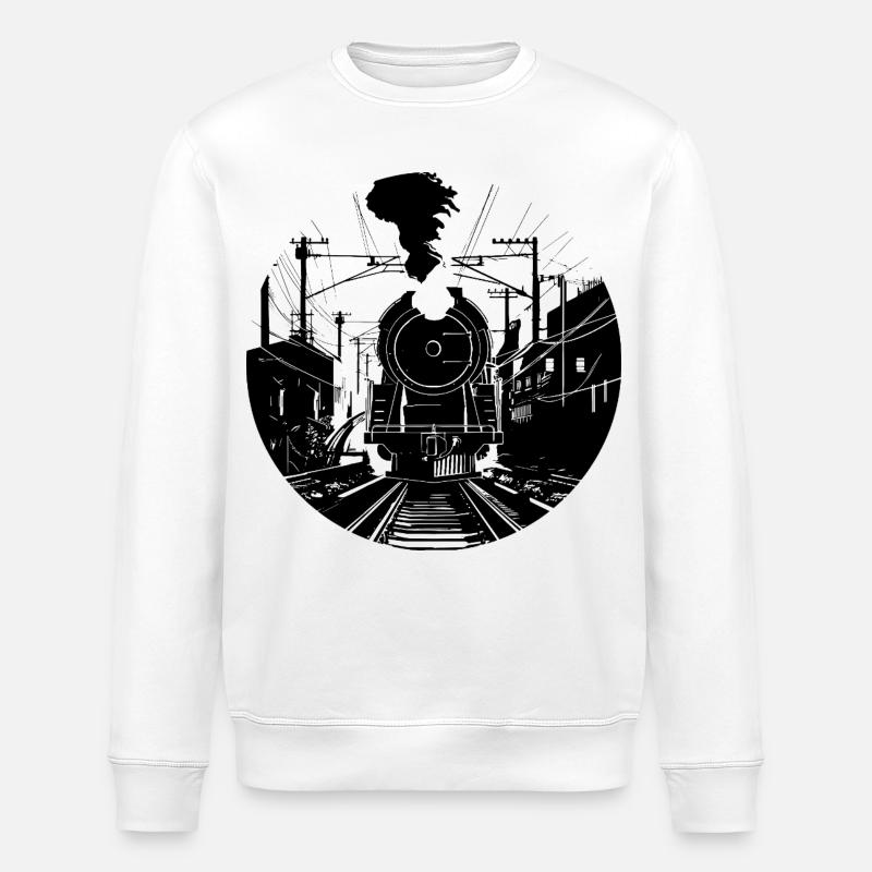 Eisenbahn Zeichnung - Stanley/Stella Unisex Bio-Sweatshirt ROLLER - Weiß