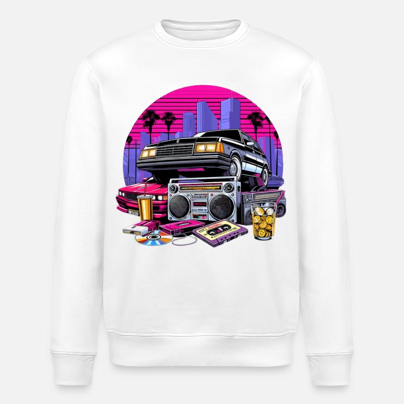 Kompaktkassette Ghettoblaster 90er Retro Geschenk - Stanley/Stella Unisex Bio-Sweatshirt ROLLER - Weiß