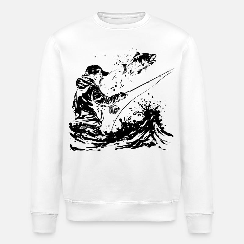 Angeln Zeichnung - Stanley/Stella Unisex Bio-Sweatshirt ROLLER - Weiß