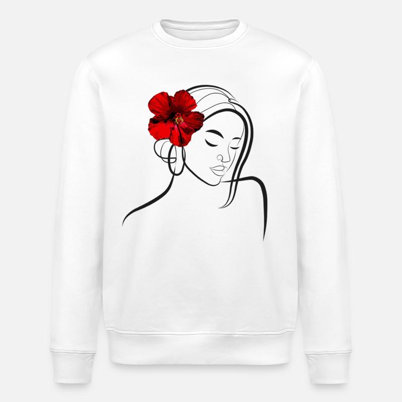 Elegante Blumenkopffrau mit Mohnblume - Stanley/Stella Unisex Bio-Sweatshirt ROLLER - Weiß