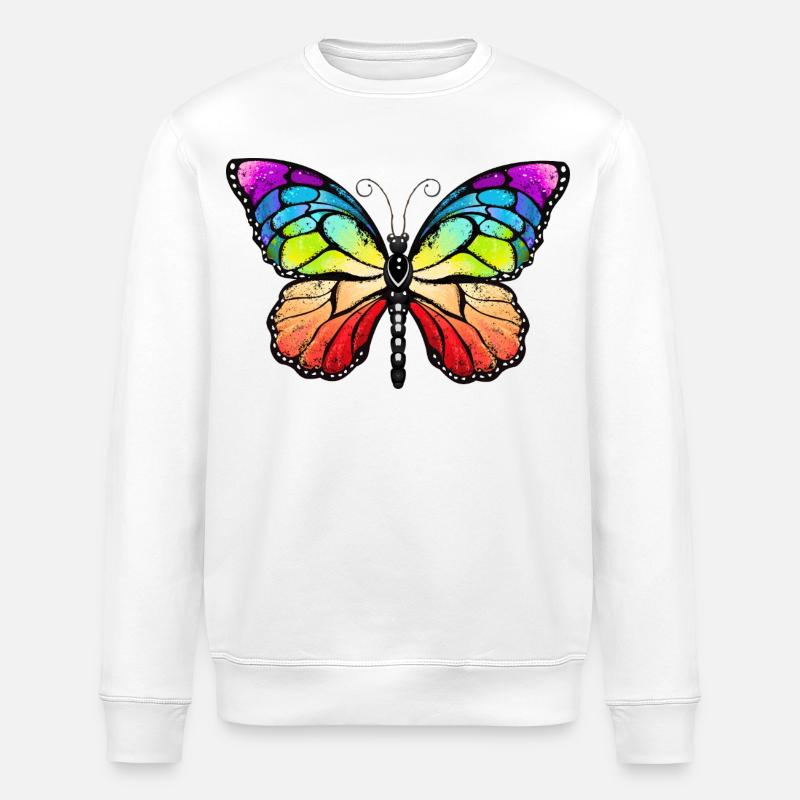 Rainbow pride butterfly - Stanley/Stella ROLLER Unisex Organic Sweatshirt - white