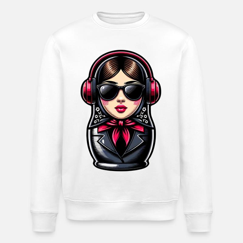 Matroschka mit Kopfhörern - Stanley/Stella Unisex Bio-Sweatshirt ROLLER - Weiß
