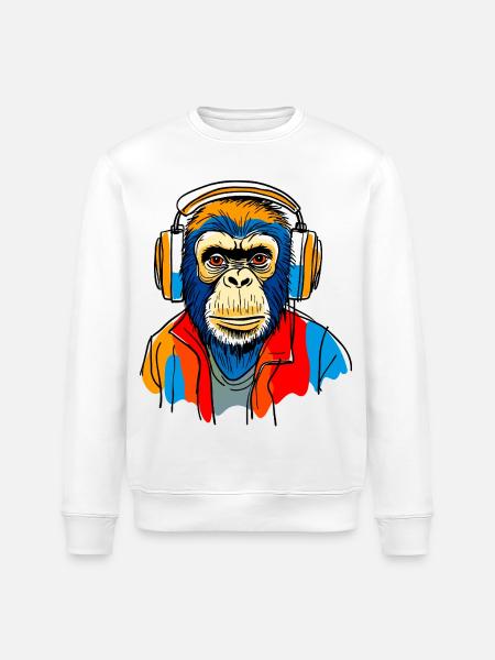 Singe avec casque - Sweat bio ROLLER Stanley/Stella Unisexe - blanc