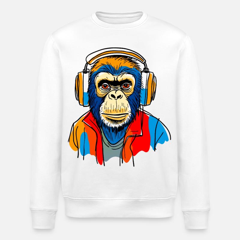 Monkey with headphones - Stanley/Stella ROLLER Unisex Organic Sweatshirt - white