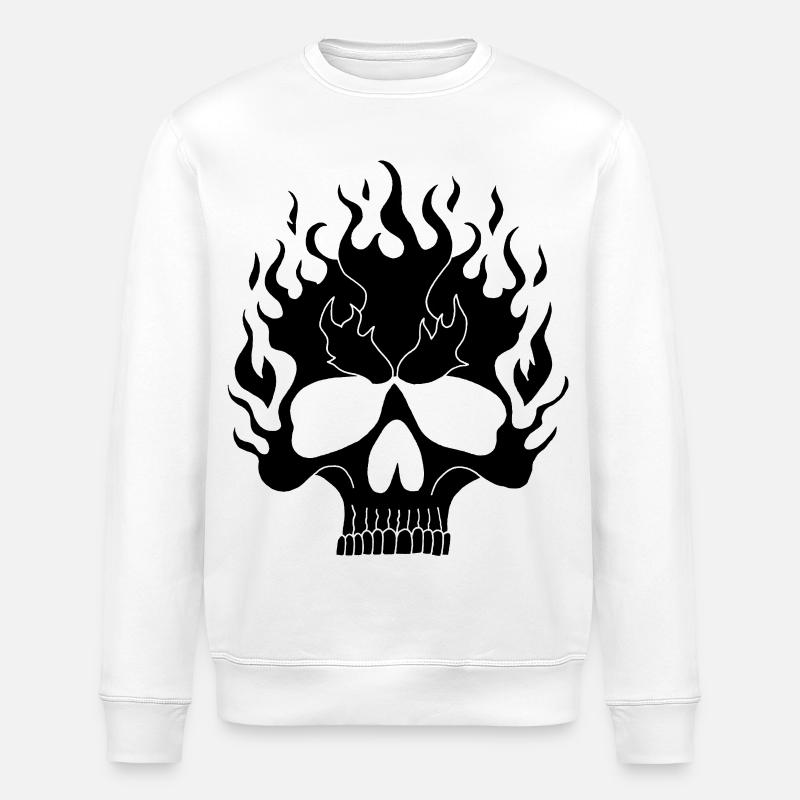 Schwarzer flammender Schädel - Stanley/Stella Unisex Bio-Sweatshirt ROLLER - Weiß