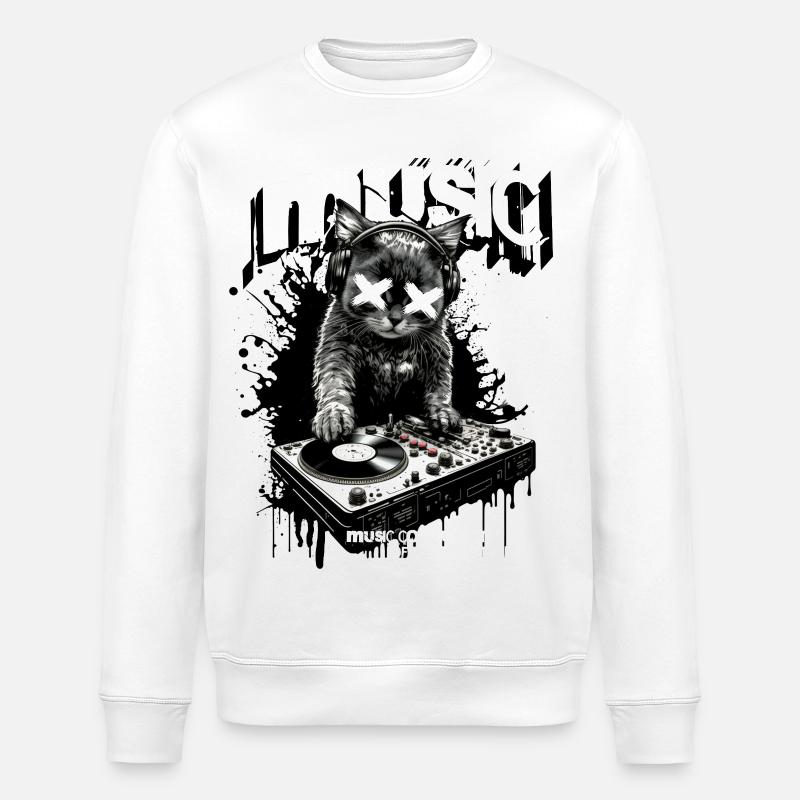 Musique Chat DJ Fête Platines Fun - Sweat bio ROLLER Stanley/Stella Unisexe - blanc