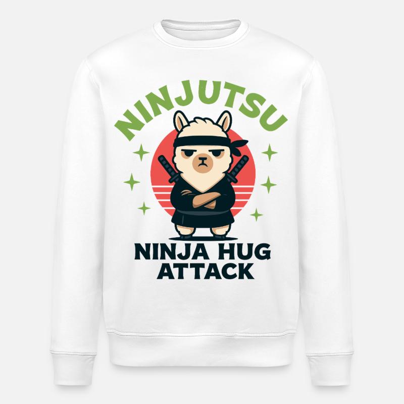 Ninja Llama Cuddle Attack - Stanley/Stella ROLLER Unisex Organic Sweatshirt - white