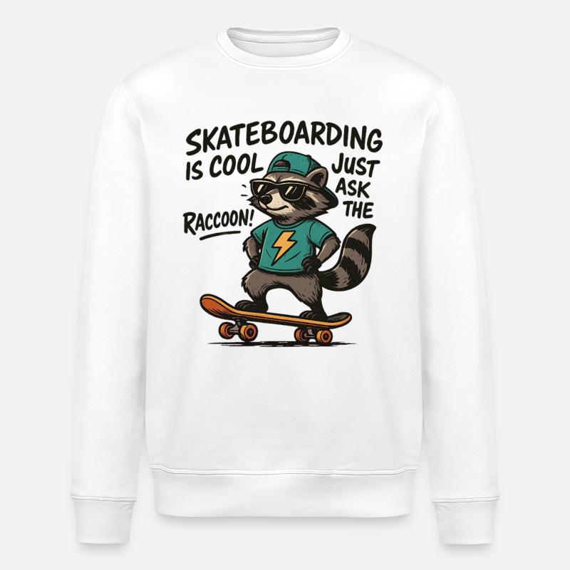 Raccoon Skate Lightning Stil - Stanley/Stella Unisex Bio-Sweatshirt ROLLER - Weiß