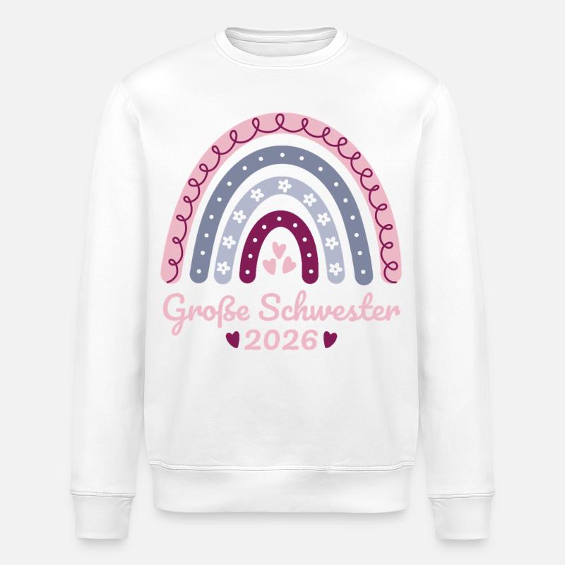 Große Schwester 2026 Regenbogen - Stanley/Stella Unisex Bio-Sweatshirt ROLLER - Weiß