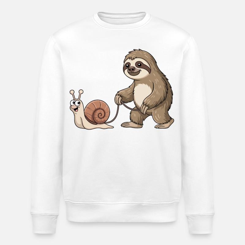 Sloth and snail - Stanley/Stella ROLLER Unisex Organic Sweatshirt - white