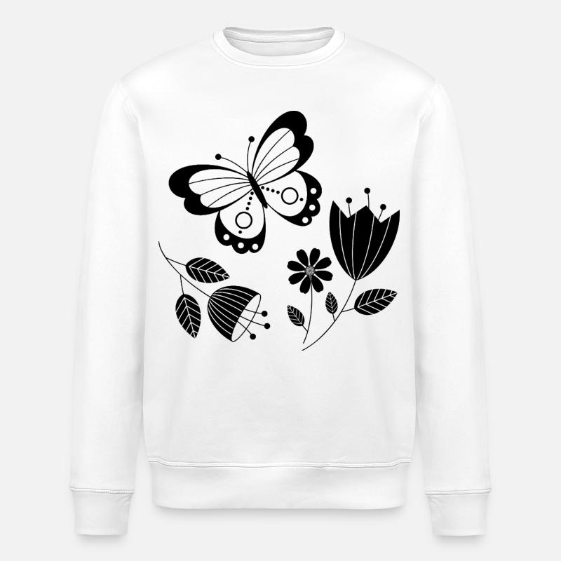 Papillon avec des fleurs - Sweat bio ROLLER Stanley/Stella Unisexe - blanc