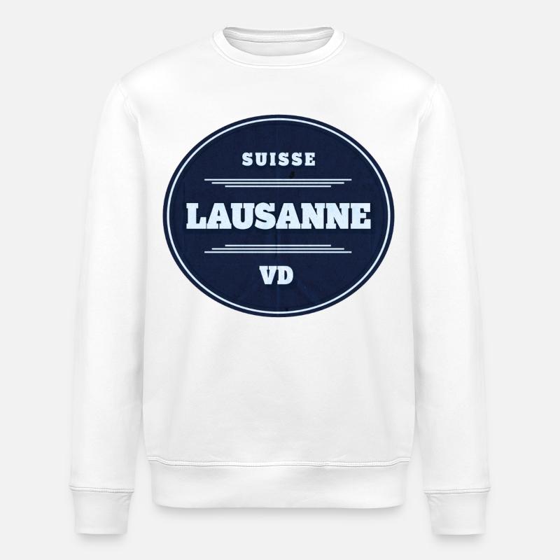 Insigne circulaire VD de Lausanne Bleu - Sweat bio ROLLER Stanley/Stella Unisexe - blanc