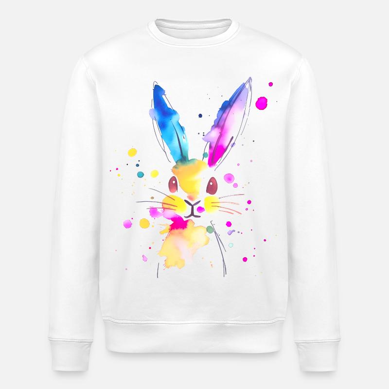 Lapin abstrait à l'aquarelle 🐇 - Sweat bio ROLLER Stanley/Stella Unisexe - blanc